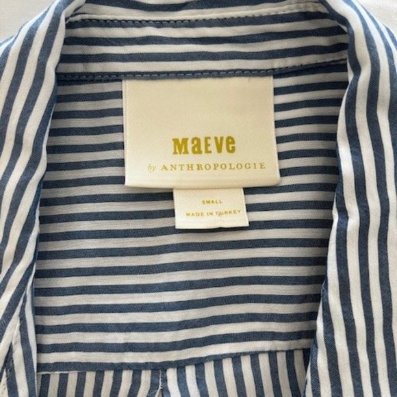 Maeve (Anthropologie), small, long-sleeve button up, navy and white stripes - Picture 5 of 6